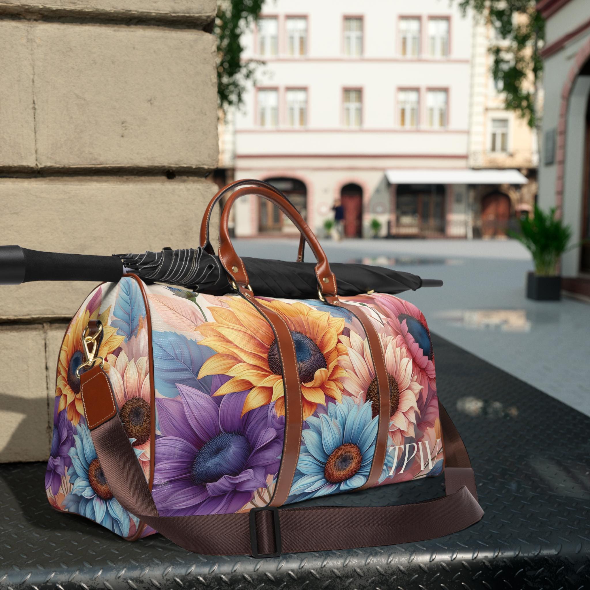 Personalized Muted Sunflowers Design Waterproof Travel Bag | Floral Carry on Bag | Leisure Weekender Duffel | Gift for her him