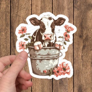 Autocollant brillant imperméable floral vache, autocollant vache, autocollant Kindle, cadeau meilleur ami, cadeau pour amateur de vache, décalcomanie bétail, autocollants vache Highland