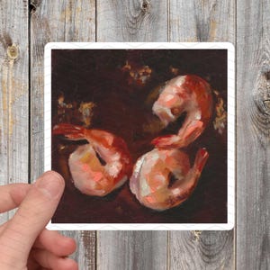Knoflook garnalen garnalen waterdichte sticker, sticker garnalen, zeevruchten schilderij, esthetische sticker, dagboek stickers, garnalen minnaar cadeau, chef-kok cadeau, zeevruchten schilderij