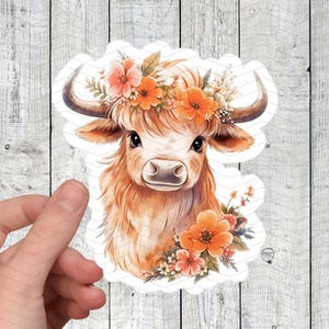 Pegatina brillante e impermeable de vaca bebé de las Tierras Altas, pegatina de vaca bebé, pegatina para Kindle, regalo para mejor amiga, regalo para amantes de las vacas, calcomanía de ganado