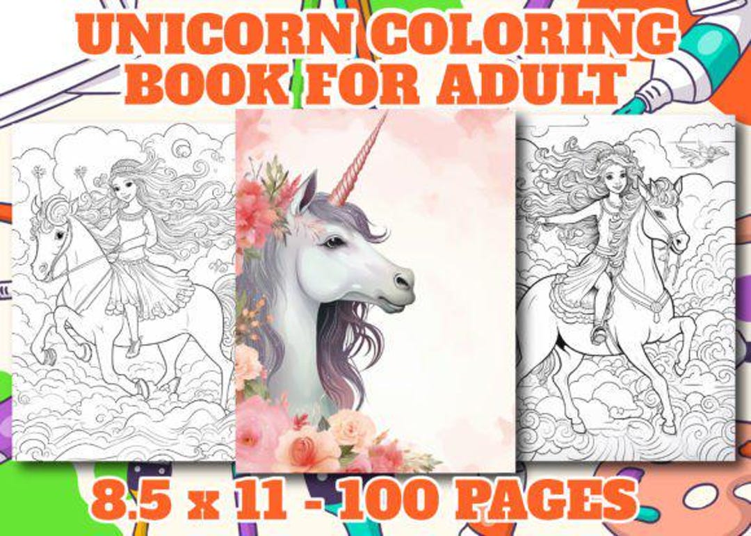 100 Unicorn Coloring Pages for Adults, Fantasy Artwork, Whimsical ...