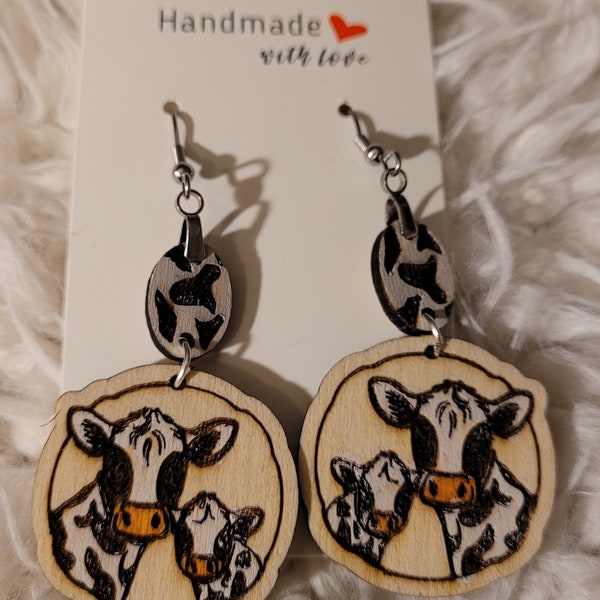 Hand painted cow earrings