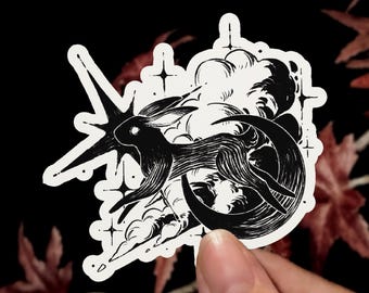 Hare Sticker | Vinyl Animal Moon Star Sticker Dark Fantasy Sticker Laptop Decal Water Bottle Sticker Bunny Stickers Celestial Decal