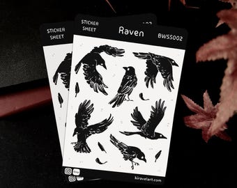 Stickers noirs corbeau | Feuille d'autocollants en vinyle Sticker fantaisie sombre Sticker pour ordinateur portable Sticker bouteille d'eau Stickers corbeau Sticker oiseau