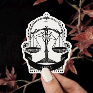 Pegatina de vinilo del zodiaco Libra, pegatina impermeable, pegatina de astrología del signo zodiacal, pegatina para portátil, pegatina para botella de agua, pegatinas celestiales