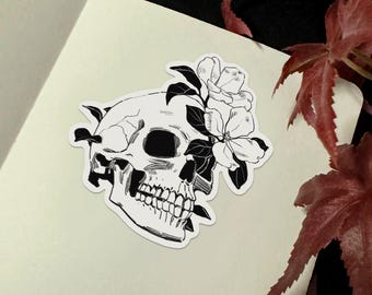 Adesivo teschio / Adesivo fiore Adesivo impermeabile Adesivo scuro Adesivo per laptop Adesivo per bottiglia d'acqua Adesivi gotici Adesivo scheletro fantasy