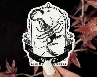 Pegatina de vinilo del zodiaco Escorpio, pegatina impermeable, pegatina de astrología del signo zodiacal, pegatina para portátil, pegatina para botella de agua, pegatinas celestiales