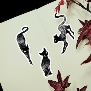 Stickers chat noir | Sticker vinyle Sticker imperméable Dark Fantasy Sticker pour ordinateur portable Sticker bouteille d'eau Stickers chat Sticker japonais
