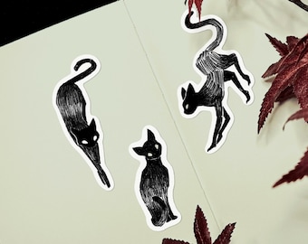 Pegatinas de gato negro / Pegatinas de vinilo Pegatinas impermeables Pegatinas de fantasía oscuras Pegatinas para computadora portátil Pegatinas para botellas de agua Pegatinas de gato Pegatinas japonesas