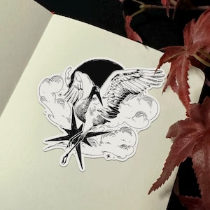 Sticker kraan | Vinylsticker waterdichte sticker donkere fantasie sticker laptop sticker waterfles sticker vogel stickers fantasie sticker