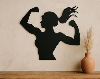 Arte de pared de metal de mujer fuerte: silueta feminista (descarga digital CNC DXF)