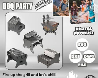5-Pack Fire Pit BBQ Grill DXF Files: CNC Laser Cut Plans (Digital Download)
