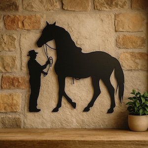 Cowboy and Horse Metal Wall Art, Western Bond Silhouette, Rustic CNC DXF File, Digital Download for Laser Cutting