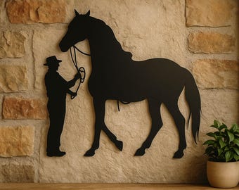 Cowboy and Horse Metal Wall Art: Western Silhouette CNC DXF File (Digital Download)