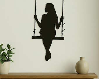 Swing Girl Metal Wall Art: CNC Laser Cut DXF File (Digital Download