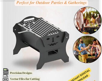 Outdoor Skull Bbq Fire Pit | Cnc Cut Grill | DXF DWG PDF Files | Camping Wood Stove | Laser Cut Metal Art | Portable Bonfire Pit
