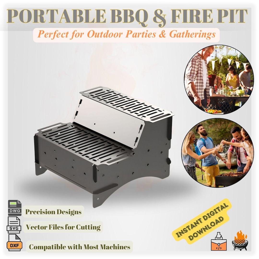 Outdoor Fire Pit File, Grill Dxf Files, BBQ Metal Grill, Portable