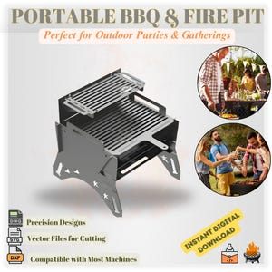 Diseño de fogón portátil de dos niveles / Archivo DXF cortado con láser CNC / Estufa de barbacoa cortada con plasma / Parrilla de camping / Planos de fogón para exteriores