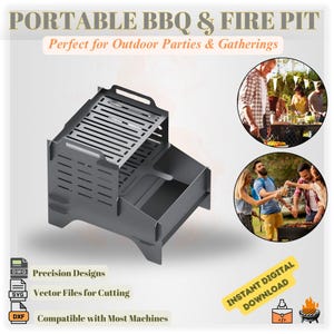 Camping Fire Pit and Grill Collapsible BBQ Dxf files for plasma, Grill Fire Pit, Cnc Cut, Foldable, Plasma and Laser, Portable, Dxf Files