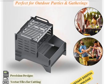 Collapsible BBQ Fire Pit DXF Files: CNC Laser Cut Design (Digital Download)