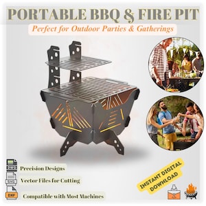 Archivo DXF de fogata con diseño elegante, parrilla para barbacoa DXF, barbacoa de chapa metálica DXF, archivos DXF para plasma y láser