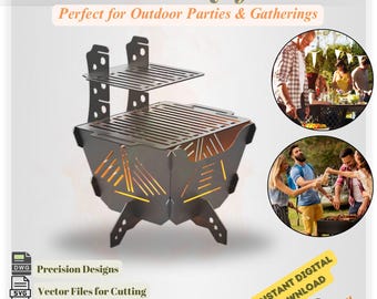 Collapsible BBQ Fire Pit DXF Design: CNC Laser Cut Files (Digital Download)