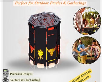 Decorative Fire Pit DXF File: Portable Grill, Laser Cut Design (Digital Download)