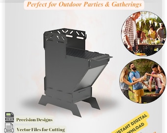 2-in-1 Rocket Stove Grill DXF Files: Collapsible BBQ, Fire Pit (Digital Download)