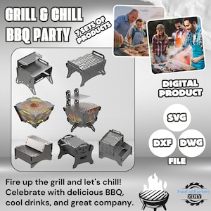 7 Sets Instant BBQ Dxf File, Dxf File for Metal BBQ, Dxf Files For Plasma and Laser, Collapsible Fire Pit, Portable