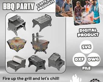 7 Sets Collapsible BBQ & Fire Pit DXF Files: CNC Laser Cut Designs (Digital Download)