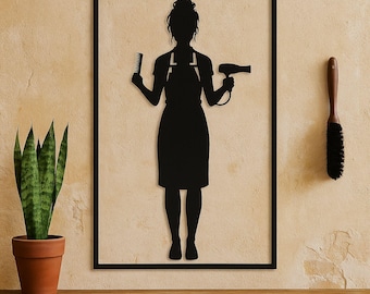 Hairdresser Silhouette Metal Wall Art: Salon & Beauty Studio Decor (Digital DXF File)