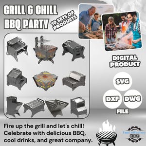 10 Sets Instant, Dad BBQ Dxf, BBQ Grill Dxf, Dxf Files For Plasma and Laser, Collapsible Fire Pit, Portable Grill