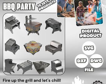 10 Sets Instant, Dad BBQ Dxf, BBQ Grill Dxf, Dxf Files For Plasma and Laser, Collapsible Fire Pit, Portable Grill