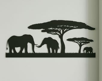 Elephant Family Silhouette Wall Art: CNC Laser Cut File (Digital Download)