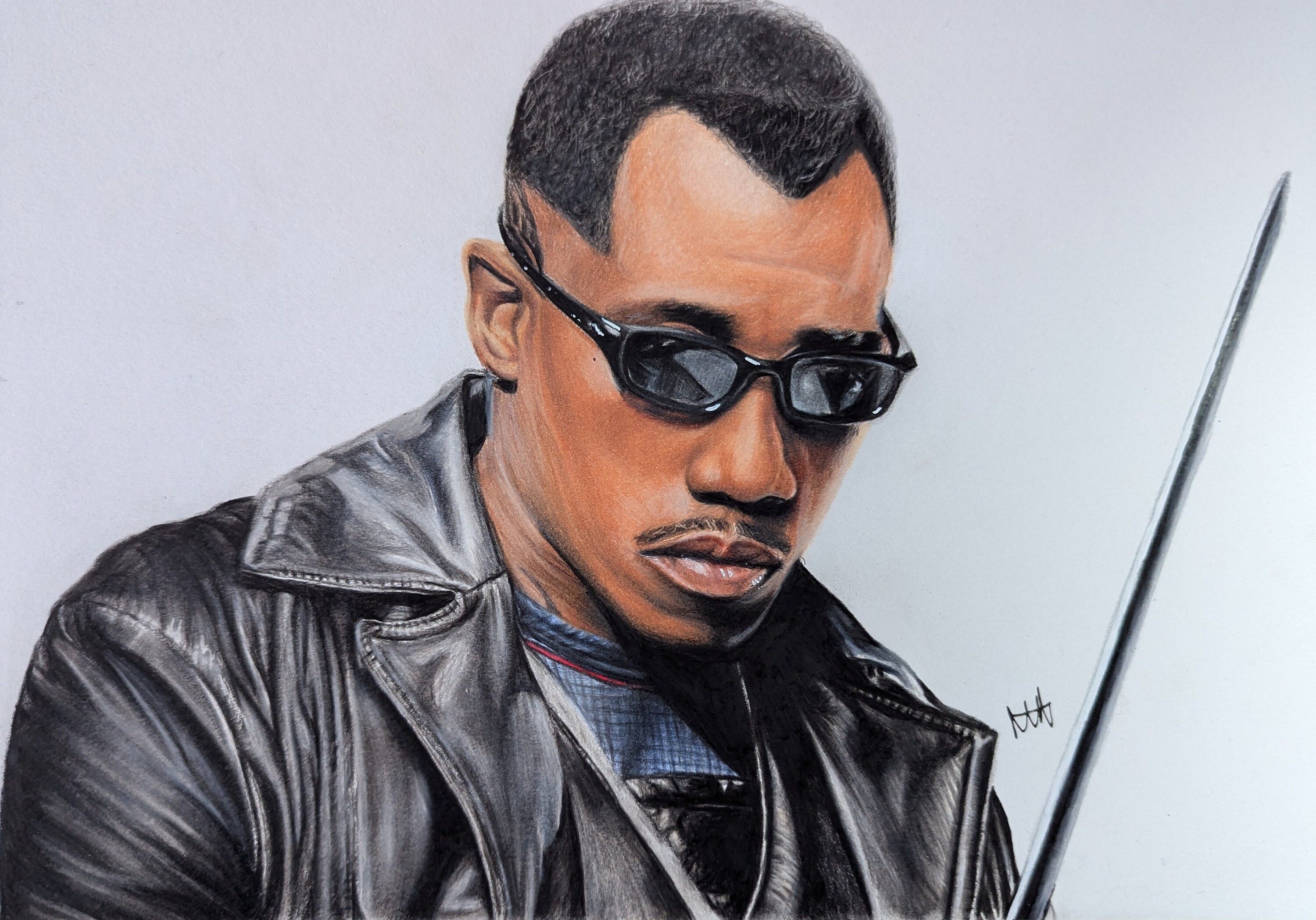 A4 art print horror marvel artwork realistic drawing of Blade (Wesley Snipes), vampire fan art, wall art, art gift ideas