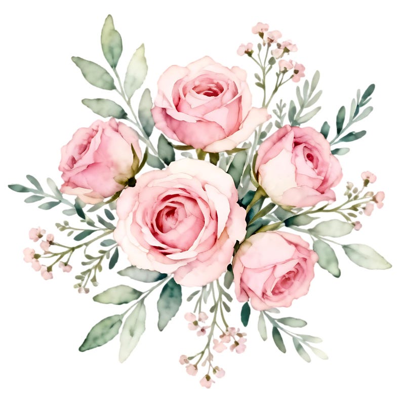 Watercolor Pink Roses Clipart Set | Romantic Flower Bouquets ...