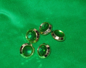 5 botones acrílicos, joya de cristal esmeralda artificial con engaste dorado, 1,9 cm de ancho, ligeros (1 pedido = 5 botones)