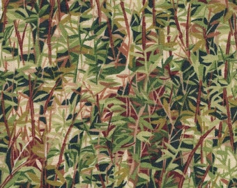 44" wide makower UK Animal Kingdom Bamboo 100% Cotton design # 980  OOP (sold BTY) Landscape green brown