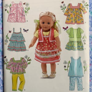 Mönster för American Girl 18" dockkläder Simplicity 0478 av Elaine Heigl Klänningar Byxor Linne Toppar Tröja Väst Kjolar 2010 Oklippta