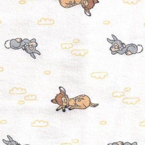 1,33 yardas x 43" de ancho Tela de franela totalmente de algodón Blanco Disney Dulces Sueños Bambi Tambor Dibujos animados Personajes animados Niños Niños OOP EOB