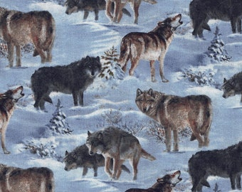 45" Cotton Fabric Wild Wings Silver Wolf Coordinated Backing Winter Wolves Snow Wildlife CP66443 Gray