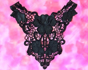 Gorgeous Leather & Lace Black Venise Victorian V-Neck Neckline Applique 11" tall x 11.5" across Limited Supply