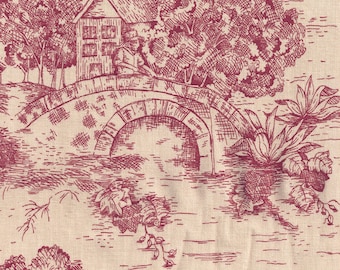Vintage Decorator/ Upholstery Fabric Traditional red toile Twill 54" wide French Provincial (sold BTY)