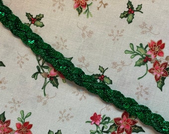 Sparkly Braided Metallic Trim 1/2" wide Lovely Christmas Green (sold as 1 yard pkg) Gimp Ornaments Holiday Sparkle OOP Reduced