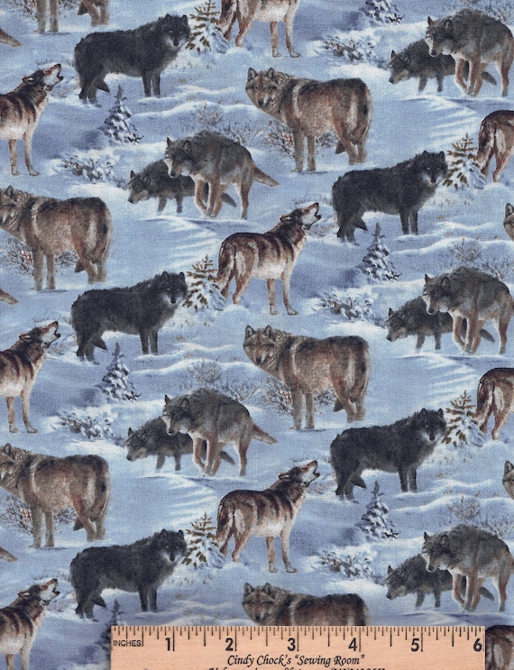 Silver Wolf All cotton fabric Wild Wings Coordinated backing 45" wide Winter Wolves Snow Wildlife CP66443 Gray (sold BTY)