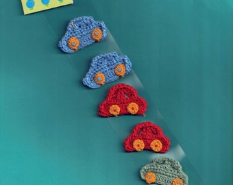 6 Button Links by Daisy Kingdom Red,Blue,Green Crocheted Cars 1 5/8" - 1 7/8" Long OOP (Sold in Pkgs of 6, three colors in each pkg)