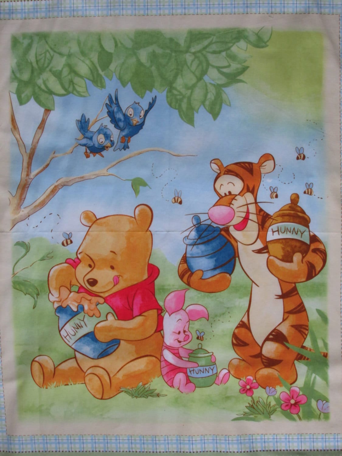 Baby crib quilt fabric panel Winnie the Pooh Tigger Eeyore Piglet Roo Sew  RARE