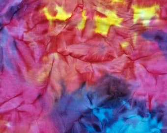 44" wide Tie Dyed Batik All Cotton Fabric Turquoise Pink Purple Yellow White (sold BTY) Multi colored