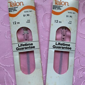 12" Pink Metal separating zipper Medium weight Talon Style 332 for Jackets, Sweaters, Skirts, Sportswear, Embellishments