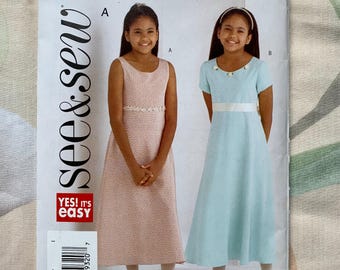 Learn to Sew w/ EASY Butterick See & Sew Patterns for Girl's lined dress Sizes A (7,8,10) and B (12,14,16) New Unused B4422